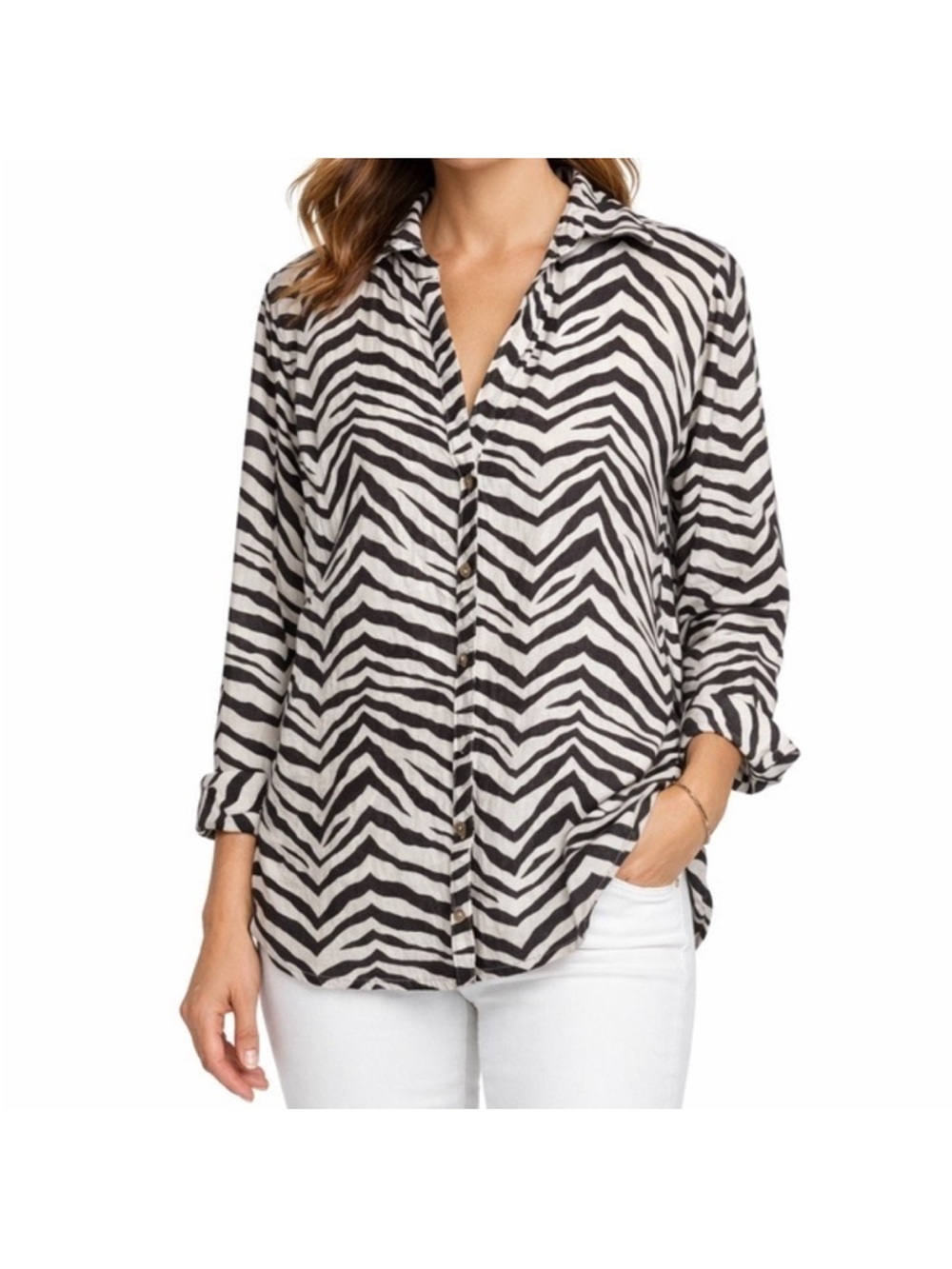 Tahari Zebra-Print Button-Down Shirt - Black & White